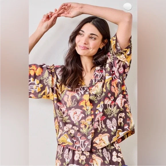 NWOT Printfresh Mushroom Medley Large/Tall Pajama Top & Bottoms Eco Satin - Picture 3 of 7